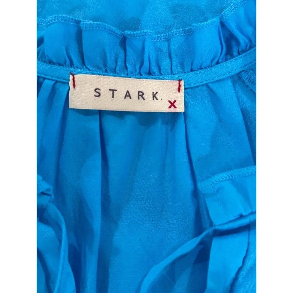 Stark X Mini Dress Blue Dreamy Tunic Flutter Sleeve Shift Split Neck Relaxed XS
